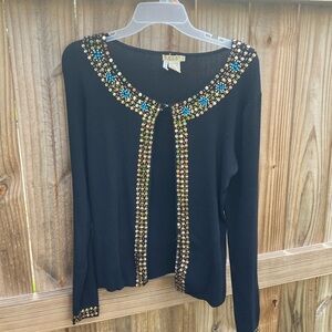 Bacci Black Embellished Long Sleeve cardigan , with beaded design .